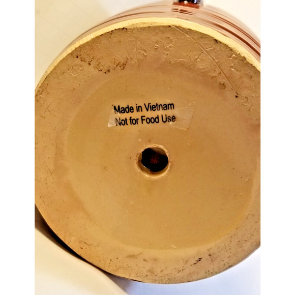 Brown Stoneware Pottery Pitcher vase Planter Ring/Rib Design 10" Vietnam - Picture 3 of 5